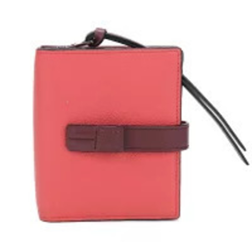 Loewe Bi fold Wallet Compact Zip Leather Red